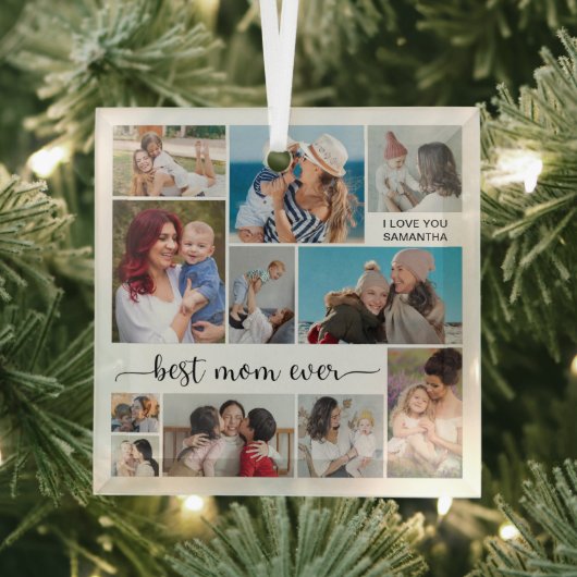 11 Foto Collage Beste mama ooit Glas Ornament (Insitu)