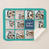 11 Foto Collage en Big Monogram blauw blauwgroen Sherpa Deken (Voorkant (horizontaal))