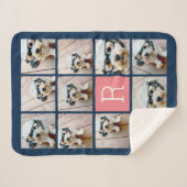 11 Foto Collage en Big Monogram blauwe perzik Sherpa Deken (Voorkant (horizontaal))