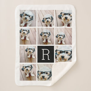 11 Foto Collage en Big Monogram zwart wit Sherpa Deken