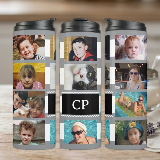 11 foto collage initialen grijs wit thermosbeker
