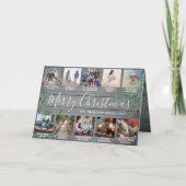 11 Foto Collage Kerstmis Greenery & Grey Wood Feestdagen Kaart (Voorkant)