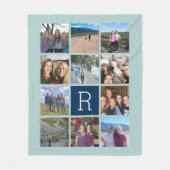 11 Foto collage met monogram kan blauw bewerken Fleece Deken (Voorkant)