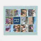 11 Foto collage met monogram kan blauw bewerken Fleece Deken (Voorkant (Horizontaal))