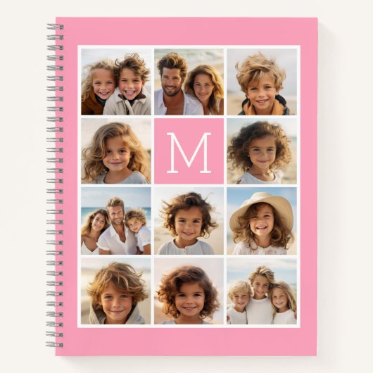 11 Foto Collage Monogram KAN roze bewerken Notitieboek (Voorkant)