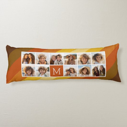 11 Foto Collage Retro Stripes Warm Sunset Kleuren Lichaamskussen (Achterkant)