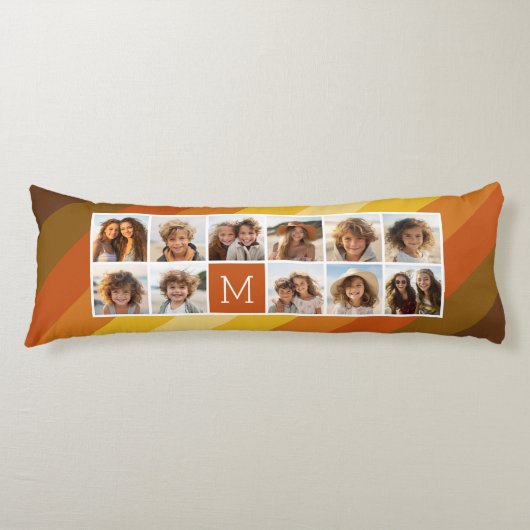 11 Foto Collage Retro Stripes Warm Sunset Kleuren Lichaamskussen (Voorkant)