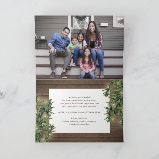 11 Foto Kerstmis Greenery, Hout & Lichten Gevouwen Feestdagen Kaart (Binnen)