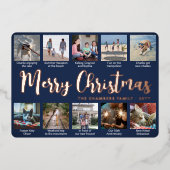 11 Foto Navy Blue Merry Christmas Modern Script Folie Feestdagenkaart (Voorkant)