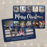 11 Foto Navy Blue Merry Christmas Modern Script Folie Feestdagenkaart<br><div class="desc">Verstuur stijlvolle, vrolijke groeten en deel 11 van je favoriete afbeeldingen met een aangepaste foto-inktblauwe en gouden folie voor rozen. Alle tekst op deze sjabloon is eenvoudig te personaliseren om alle formuleringen op te nemen, zoals vrolijk kerstfeest, Prettige feestdagen, seizoensgroeten, nieuwjaarschaafjes, enz. (AFBEELDING PLACEMENT TIP: een gemakkelijke manier om een...</div>
