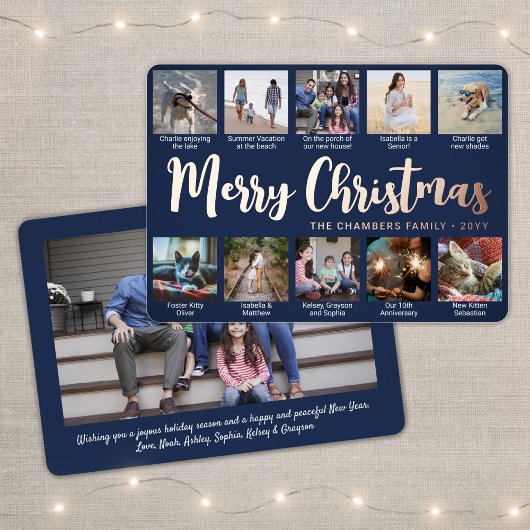 11 Foto Navy Blue Merry Christmas Modern Script Folie Feestdagenkaart
