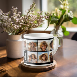 11 foto-rastercollage met monogram espresso kop