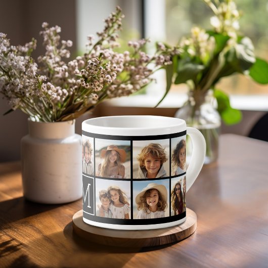 11 foto-rastercollage met monogram espresso kop