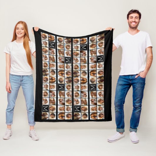 11 foto-rastercollage met monogram fleece deken (In situ)
