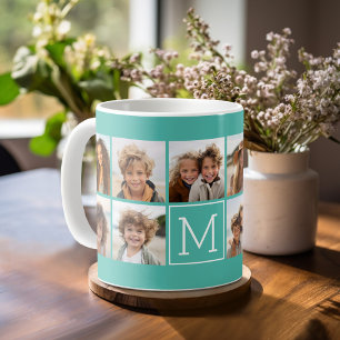 11 foto-rastercollage met monogram koffiemok