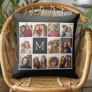11 foto-rastercollage met monogram kussen