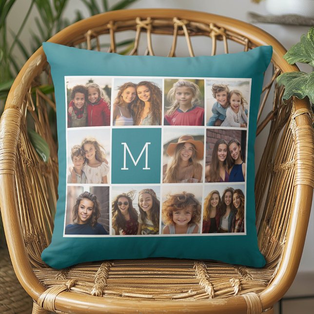 11 foto-rastercollage met monogram kussen (Custom Photo Pillow - Add Your Own Pics!)