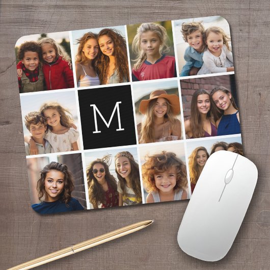 11 foto-rastercollage met monogram muismat