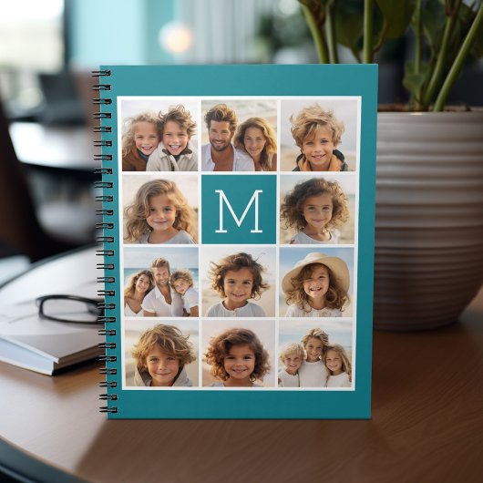11 foto-rastercollage met monogram notitieboek