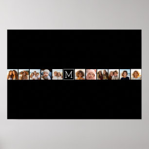 11 foto-rastercollage met monogram poster