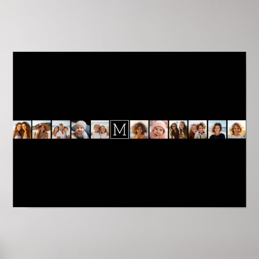 11 foto-rastercollage met monogram poster (Voorkant)