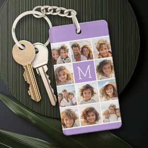 11 Foto-rastercollage met monogram Sleutelhanger
