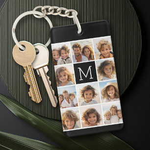 11 foto-rastercollage met monogram sleutelhanger