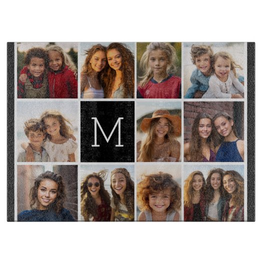 11 Foto-rastercollage met monogram Snijplank (Voorkant)