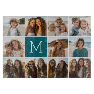 11 foto-rastercollage met monogram snijplank