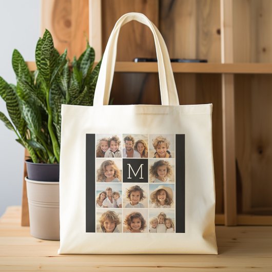 11 foto-rastercollage met monogram tote bag