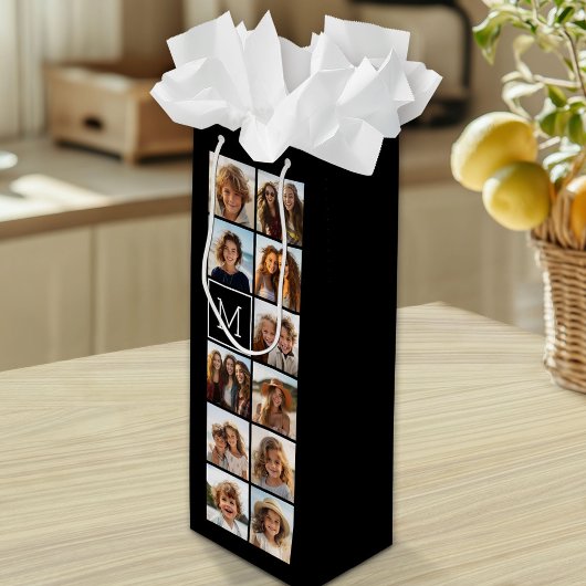 11 foto-rastercollage met monogram wijn cadeautas