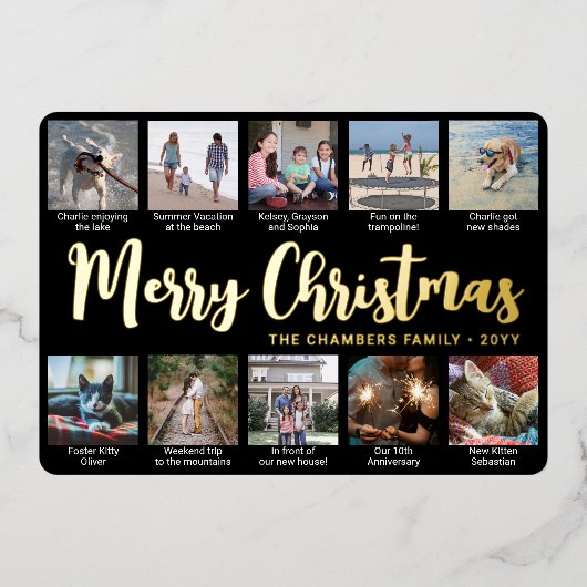 11 Foto Zwart Vrolijk Kerstfeest Moderne Collage Folie Feestdagenkaart (Voorkant)