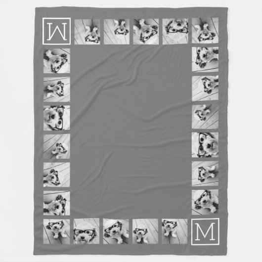 11 Fotocollage Aangepaste Monogram Houtskool Fleece Deken (Voorkant)