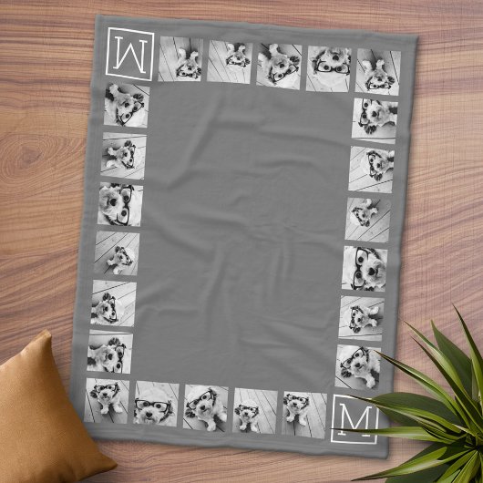 11 Fotocollage Aangepaste Monogram Houtskool Fleece Deken