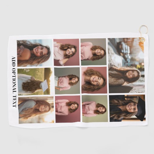 11 Fotocollage - Aangepaste tekst - Zwart en wit Golfhanddoek (Horizontaal)