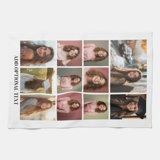 11 Fotocollage - Aangepaste tekst - Zwart en wit Theedoek (Horizontaal)