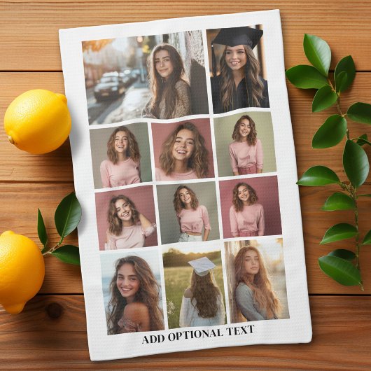 11 Fotocollage - Aangepaste tekst - Zwart en wit Theedoek