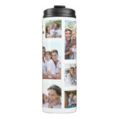 11 Fotocollage familie Happy Memory Citaten Wit Thermosbeker (Voorkant)