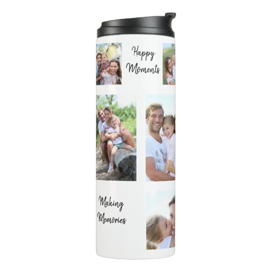 11 Fotocollage familie Happy Memory Citaten Wit Thermosbeker (Gedraaid links)