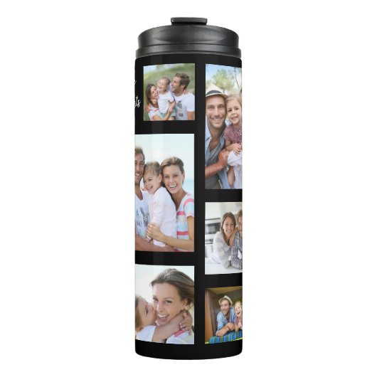 11 Fotocollage familie Happy Memory Citaten zwart Thermosbeker (Voorkant)