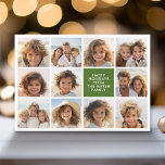 11 Fotocollage - Merry Christmas Retro Stripes Feestdagenkaart<br><div class="desc">Diep groen en rood retro streep patroon — Gebruik 11 vierkante foto's en maak een unieke en trendy Merry Christmas groet met een eenvoudig lettertype op de voorkant en een feestelijk lijnkunstpatroon op de achterkant. Als u iets wilt verplaatsen, klikt u op de knop Aanpassen om wijzigingen aan te brengen....</div>