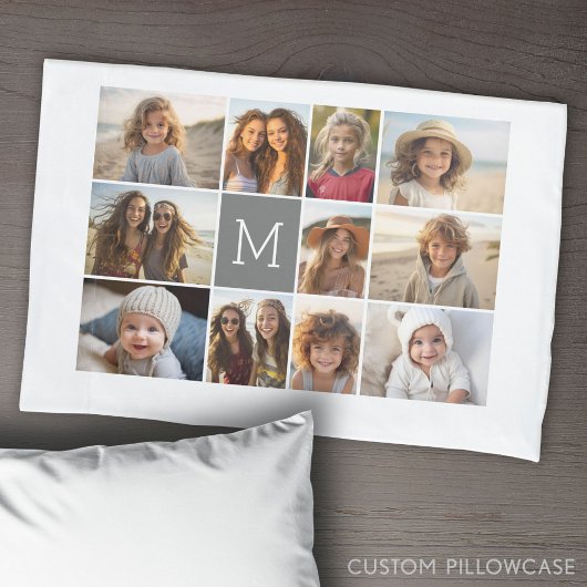 11 Fotocollage met grijs monogram Kussensloop
