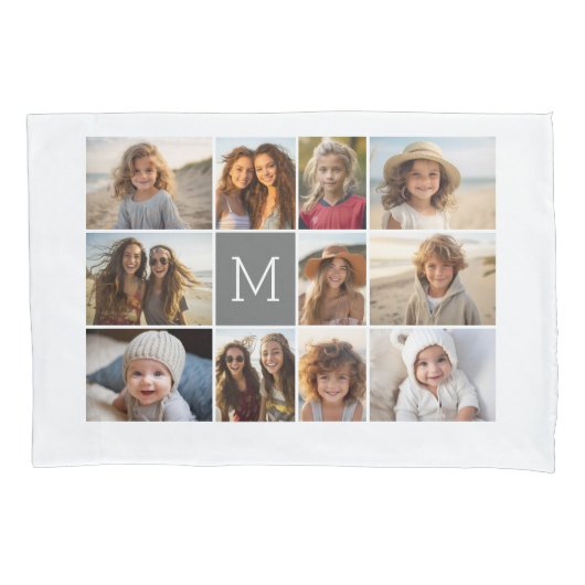 11 Fotocollage met grijs monogram Kussensloop (Voorkant)