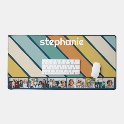 11 Fotocollage Retro Stripe - blauw en goud Bureaumat (Keyboard & Muis)