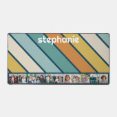 11 Fotocollage Retro Stripe - blauw en goud Bureaumat (Voorkant)