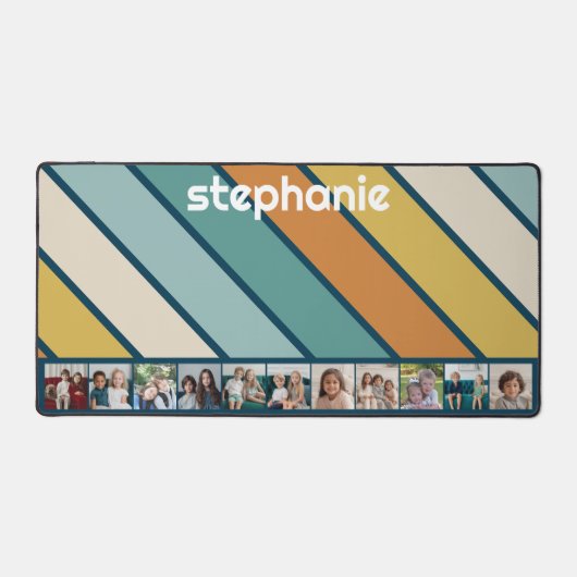 11 Fotocollage Retro Stripe - blauw en goud Bureaumat (Voorkant)