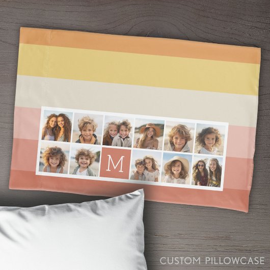 11 Fotocollage - Retro Stripes Coral Peach Gold Kussensloop