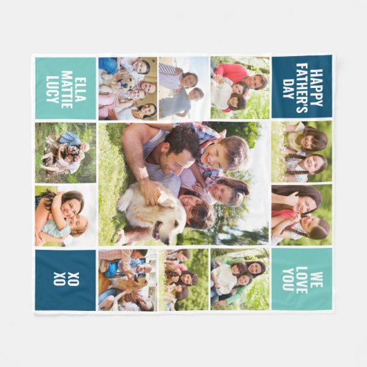 11 Fotocollage Vaderdag Fleece Deken (Voorkant (Horizontaal))