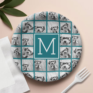 11 Fotoinstagram Collage Aangepast blauw Monogram Papieren Bordje