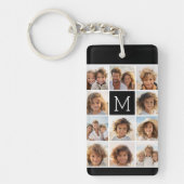 11 Fotoinstagram Collage Aangepast zwart monogram Sleutelhanger (Voorkant)